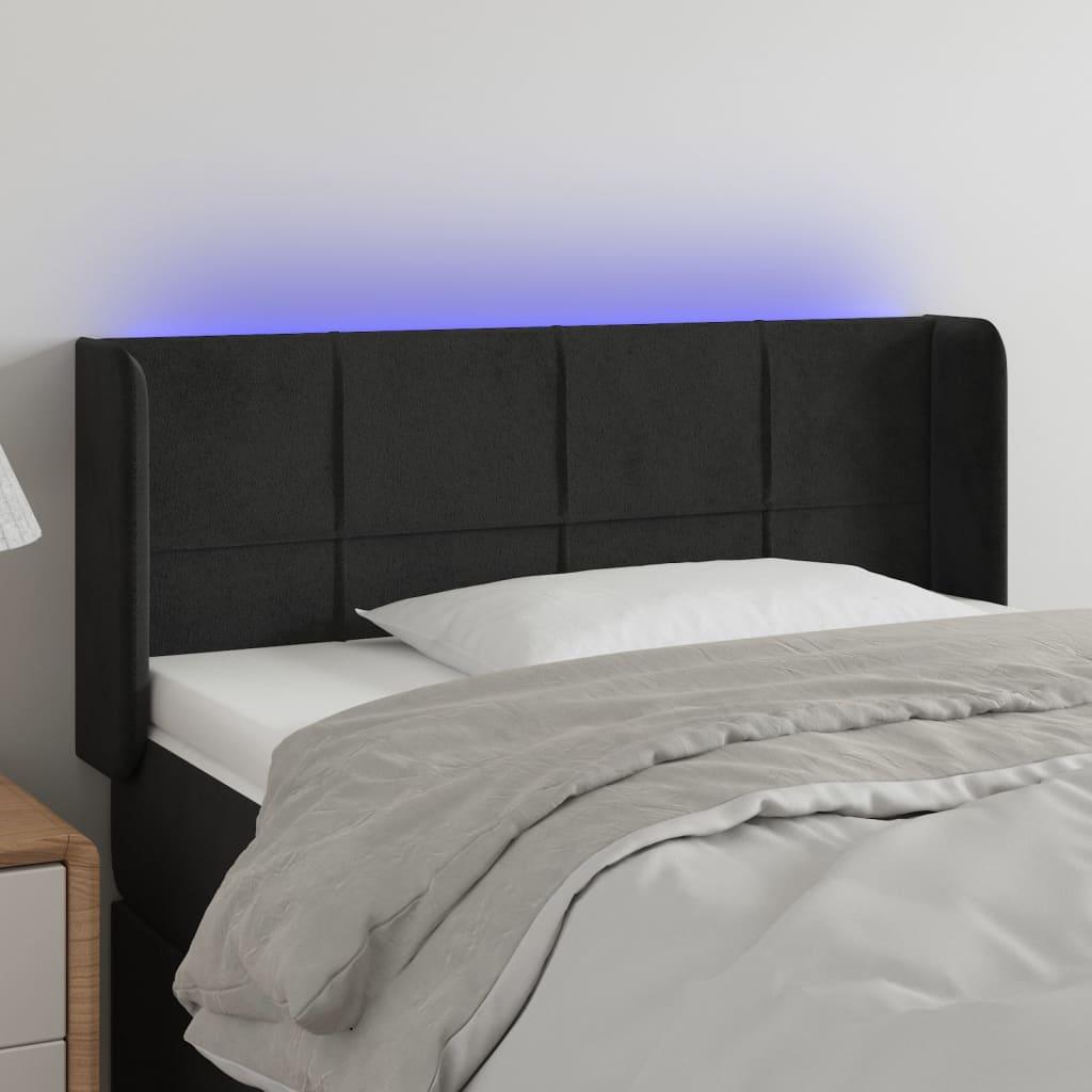 Sengegavl med LED-lys 93x16x78/88 cm fløjl sort billede