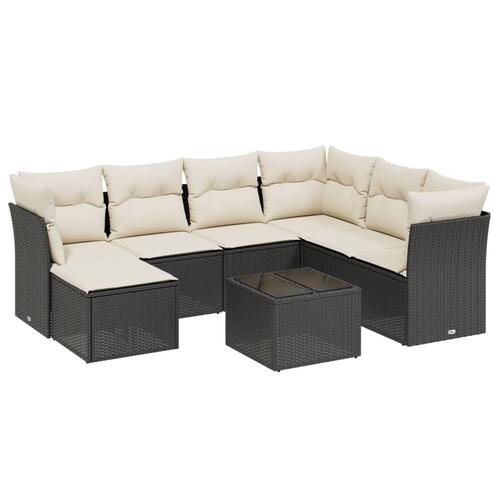 Sofasæt til haven 8 dele med hynder polyrattan sort