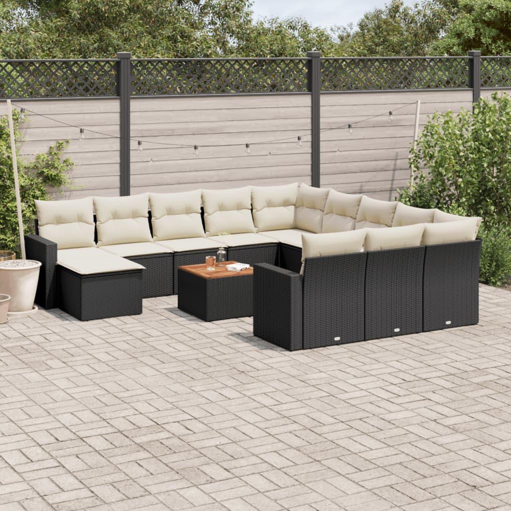 Sofasæt til haven i polyrattan - 13 dele med hynder, sort