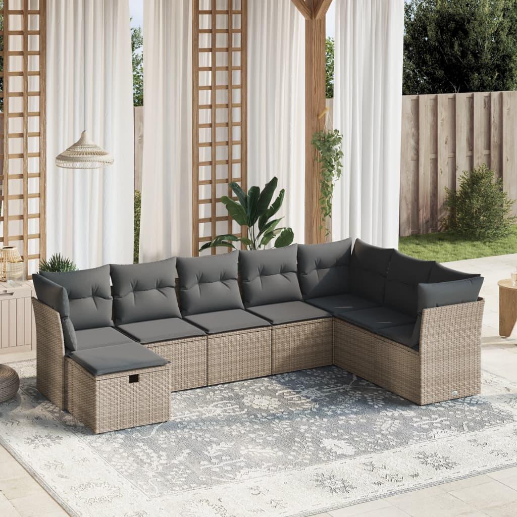 Sofasæt til haven 8 dele med hynder polyrattan grå