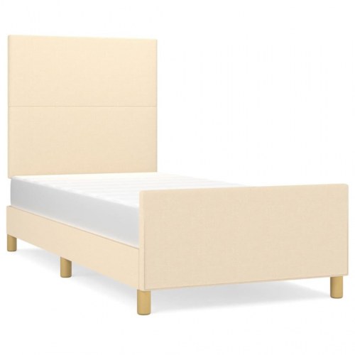Sengeramme 80x200 cm i stof - cremefarvet enkeltseng med justerbar sengegavl