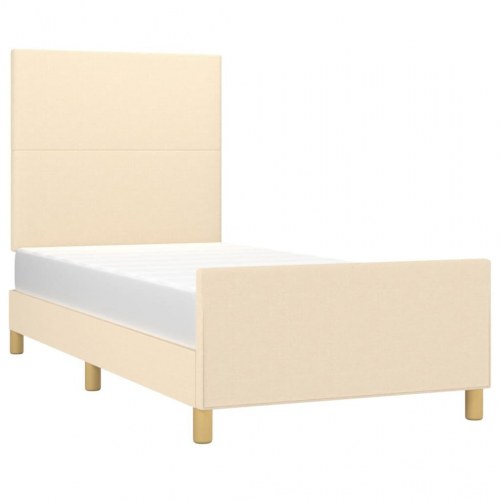 Sengeramme 80x200 cm i stof - cremefarvet enkeltseng med justerbar sengegavl