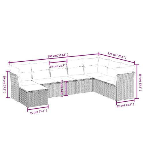 Sofasæt til haven 8 dele med hynder polyrattan grå