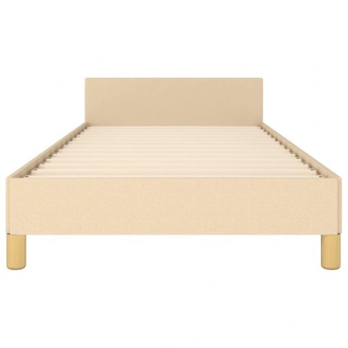 Sengeramme 80x200 cm i stof - cremefarvet enkeltseng med justerbar sengegavl