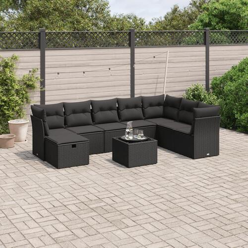 Sofasæt til haven 9 dele med hynder polyrattan sort