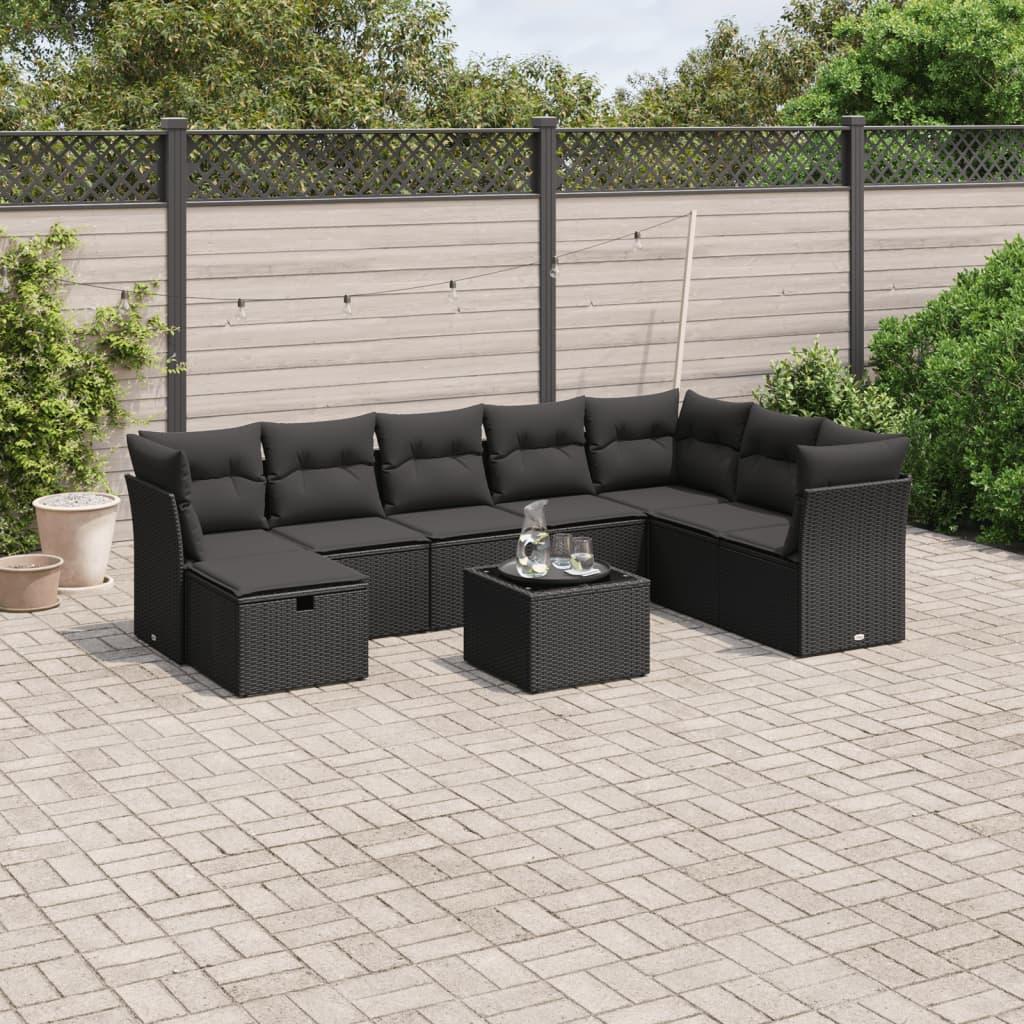 Sofasæt til haven 9 dele med hynder polyrattan sort