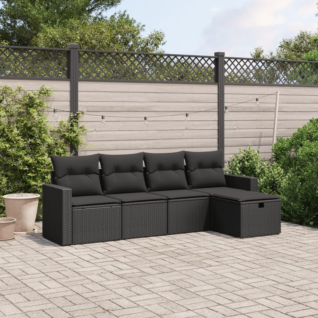Sofasæt til haven 5 dele med hynder polyrattan sort