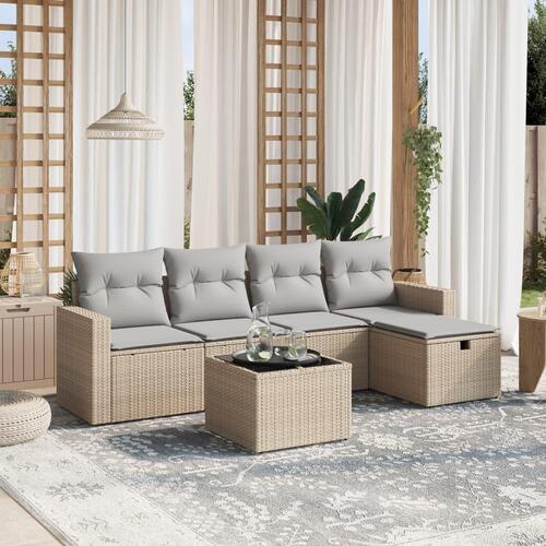 Havesofasæt 6 dele med hynder polyrattan beige