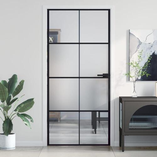Dør 93x201,5 cm hærdet glas og aluminium sort