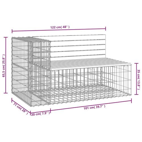 Havebænk med gabiondesign 122x71x65,5 cm massivt fyrretræ