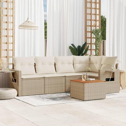 Sofasæt til haven 6 dele med hynder polyrattan beige