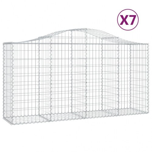 Buede gabionkurve - 7 stk. 200 × 50 × 100/120 cm i galvaniseret jern