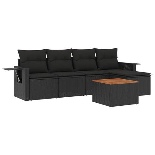 Sofasæt til haven 6 dele med hynder polyrattan sort