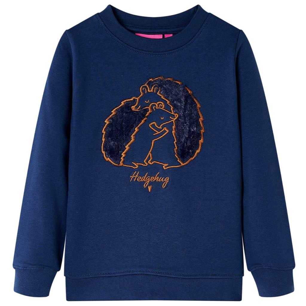 Sweatshirt til børn - str. 128, marineblå med pindsvin billede