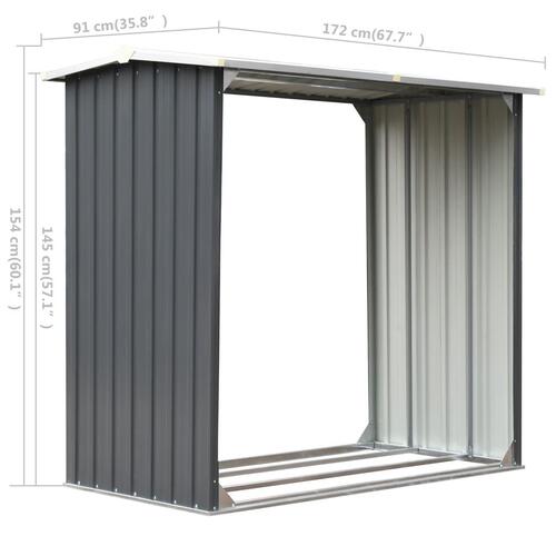 Brændeskur til haven galvaniseret stål 172 x 91 x 154 cm grå