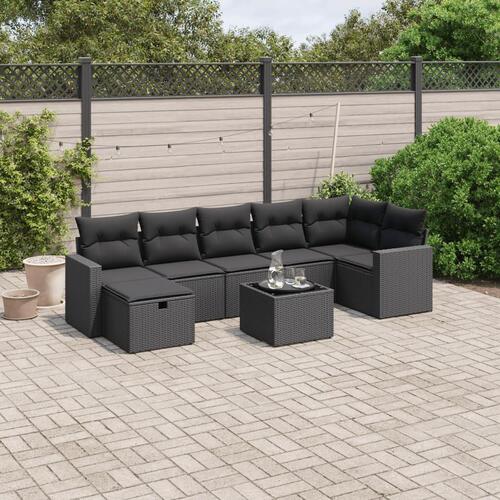 Sofasæt til haven 8 dele med hynder polyrattan sort