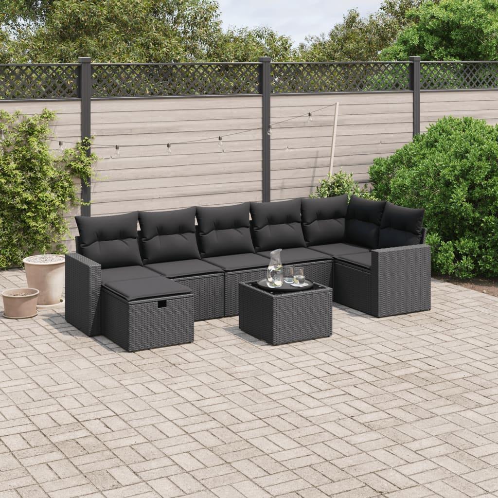 Sofasæt til haven 8 dele med hynder polyrattan sort