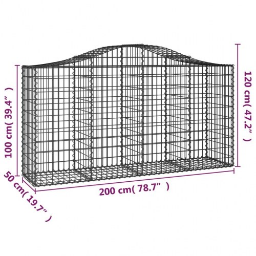 Buede gabionkurve - 7 stk. 200 × 50 × 100/120 cm i galvaniseret jern