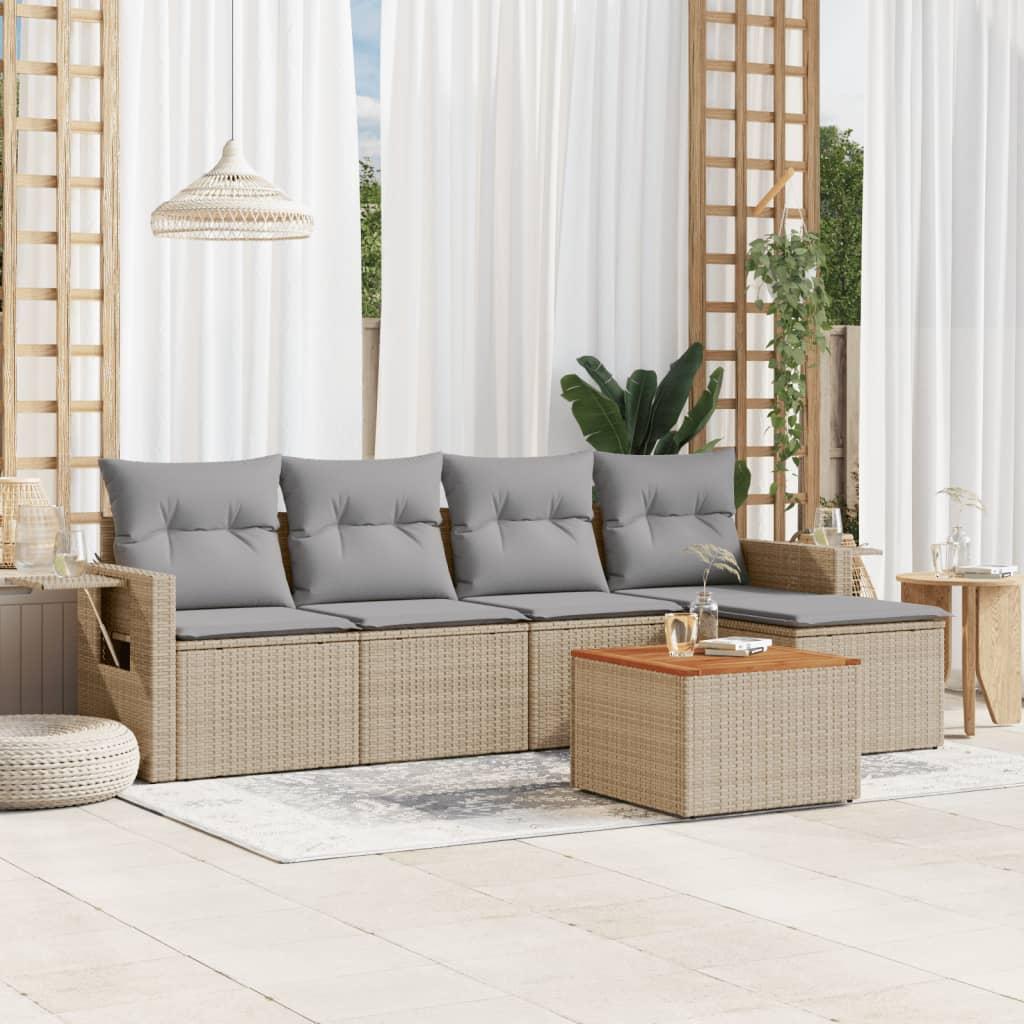 Havesofasæt 6 dele med hynder polyrattan beige