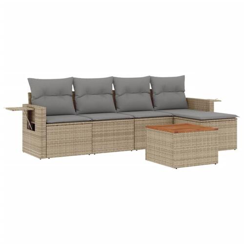 Havesofasæt 6 dele med hynder polyrattan beige