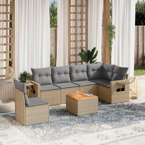 Havesofasæt 7 dele med hynder polyrattan beige
