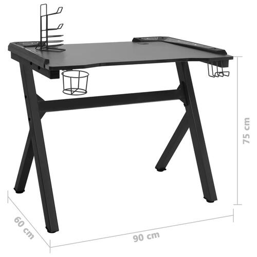 Gamerbord med LED-lys og Y-formede ben 90x60x75 cm sort