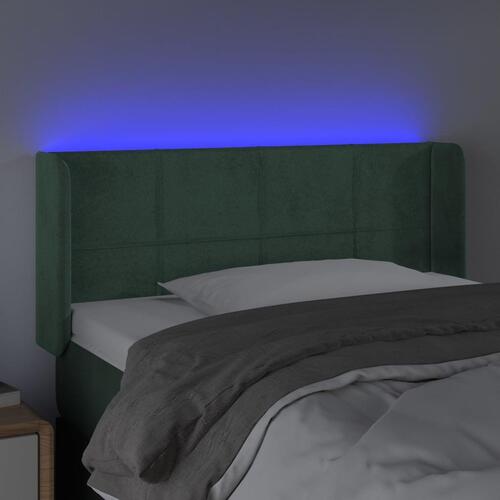 Sengegavl med LED-lys 103x16x78/88 cm fløjl mørkegrøn