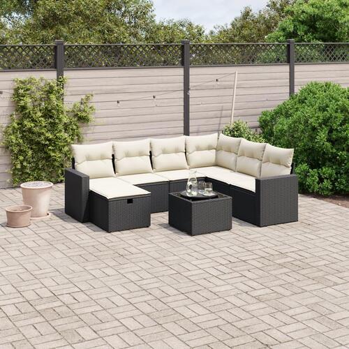 Sofasæt til haven 8 dele med hynder polyrattan sort