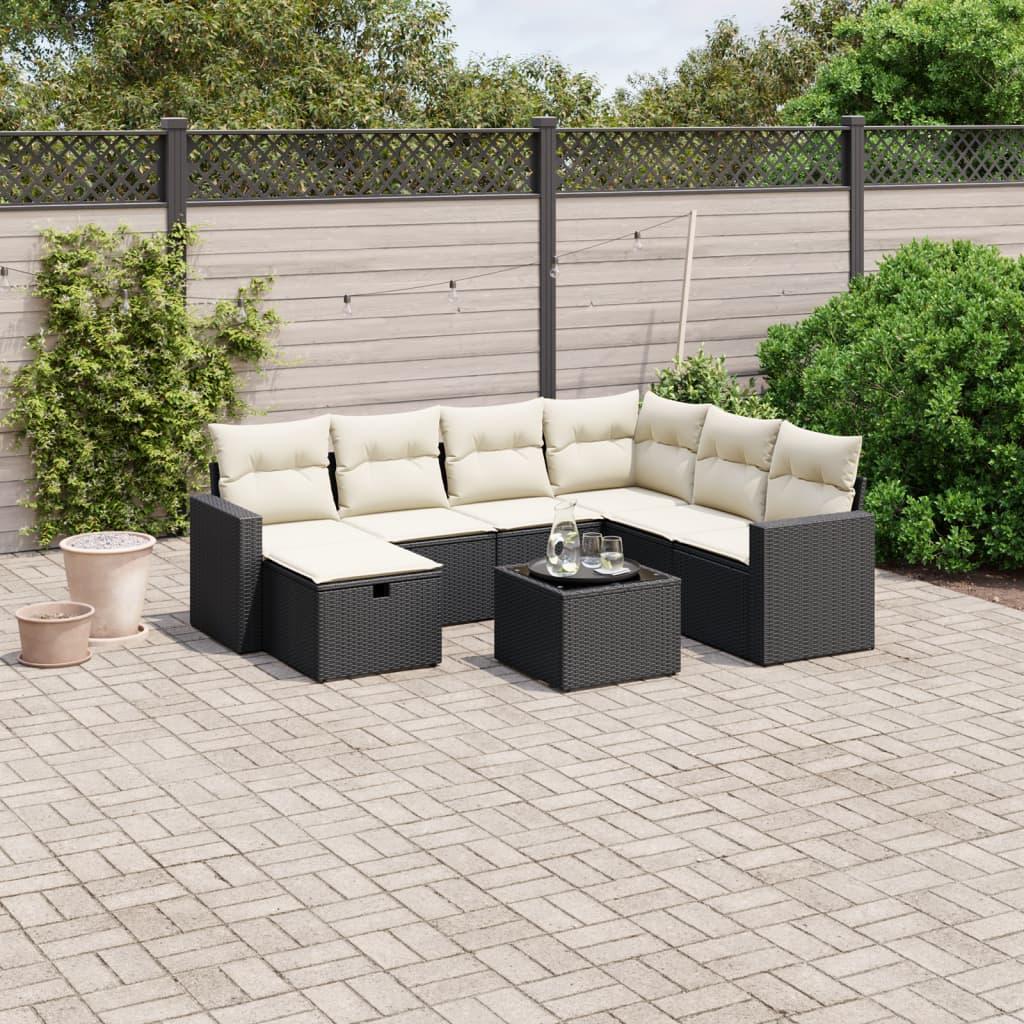 Sofasæt til haven 8 dele med hynder polyrattan sort