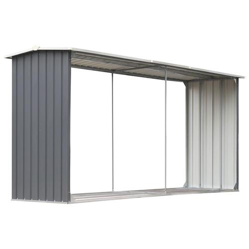 Brændeskur til haven galvaniseret stål 330 x 92 x 153 cm grå