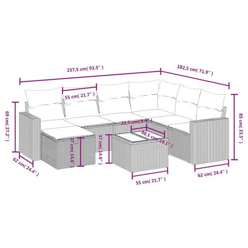 Sofasæt til haven 8 dele med hynder polyrattan sort