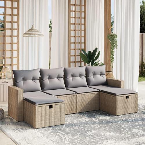 Havesofasæt 6 dele med hynder polyrattan beige