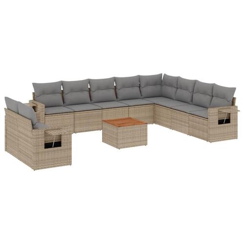 Havesofasæt 11 dele med hynder polyrattan beige