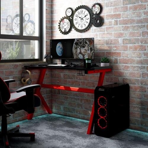 Gamerbord med LED-lys og Y-formede ben 90x60x75 cm sort og rød
