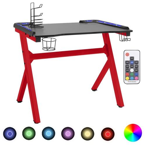 Gamerbord med LED-lys og Y-formede ben 90x60x75 cm sort og rød