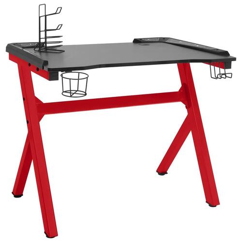 Gamerbord med LED-lys og Y-formede ben 90x60x75 cm sort og rød