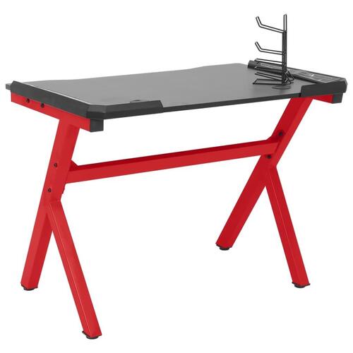 Gamerbord med LED-lys og Y-formede ben 90x60x75 cm sort og rød