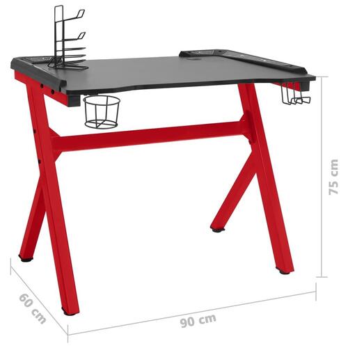 Gamerbord med LED-lys og Y-formede ben 90x60x75 cm sort og rød