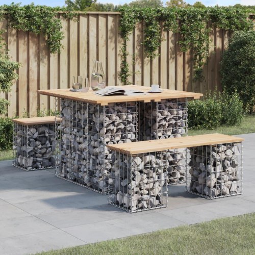 Havebord i gabiondesign 100 × 102 × 72 cm - massivt fyrretræ