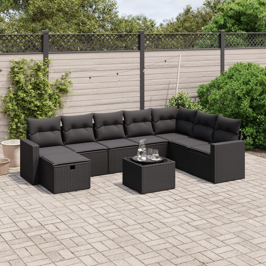 Sofasæt til haven 9 dele med hynder polyrattan sort
