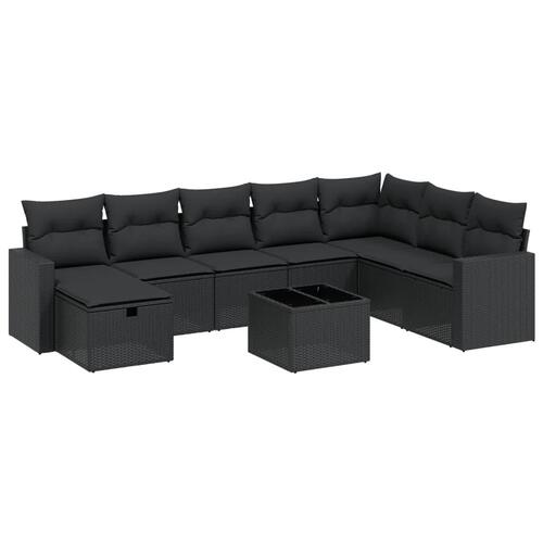 Sofasæt til haven 9 dele med hynder polyrattan sort