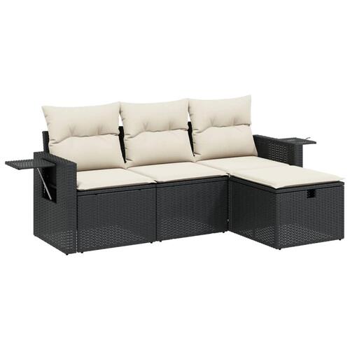 Sofasæt til haven 4 dele med hynder polyrattan sort