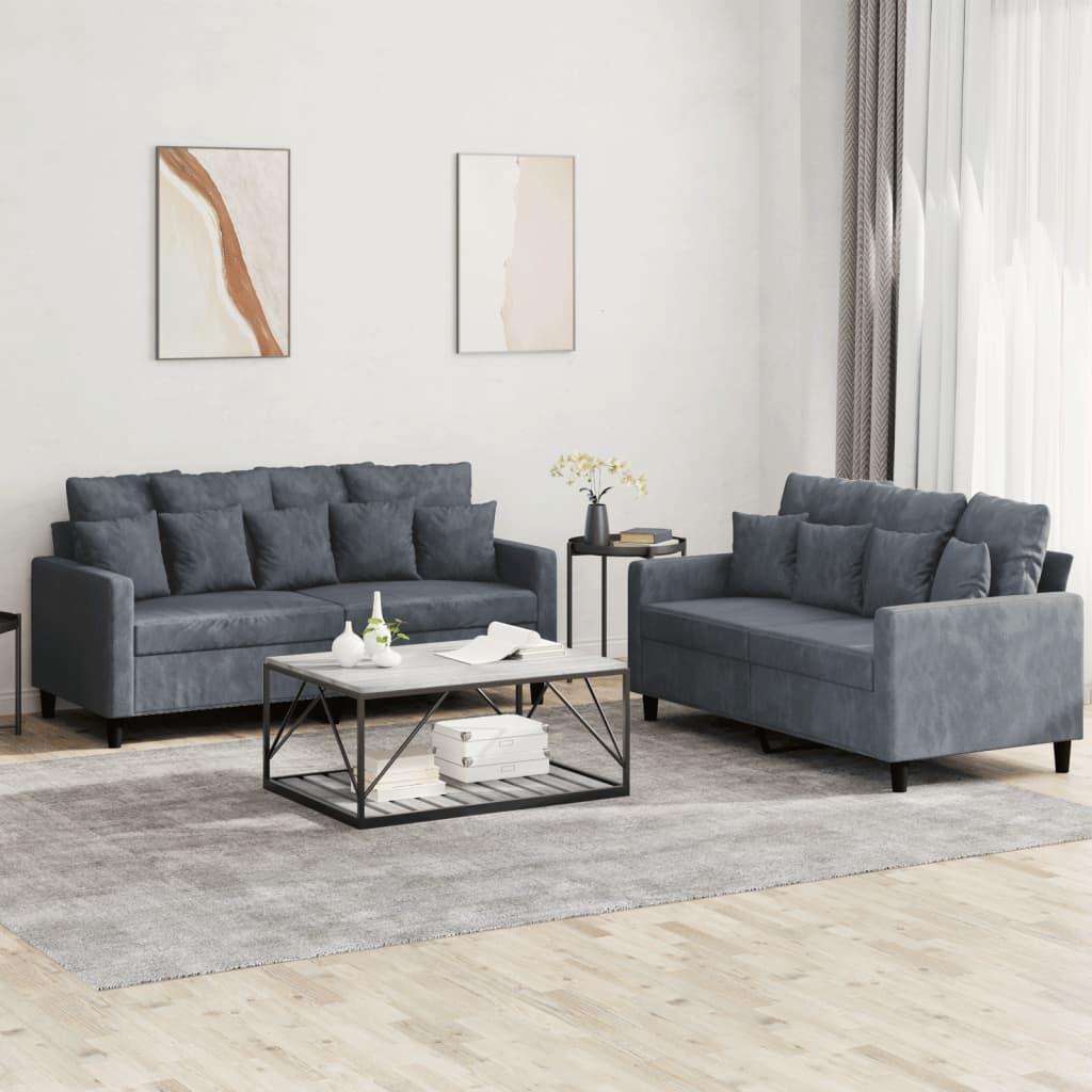 2 personers sofa med hynder velour mørkegrå