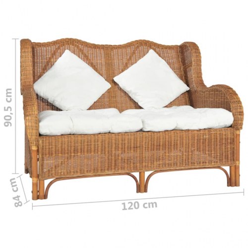 2-personers sofa i naturlig rattan med linnedhynder - lysebrun
