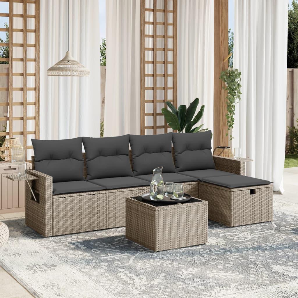 Sofasæt til haven 6 dele med hynder polyrattan grå billede