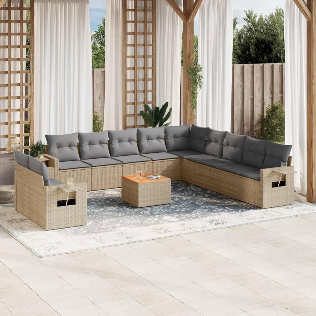 Havesofasæt 12 dele med hynder polyrattan beige