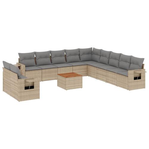 Havesofasæt 12 dele med hynder polyrattan beige