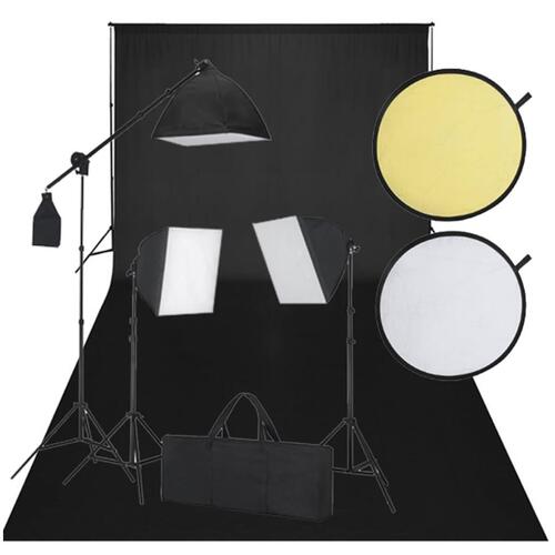 Studiosæt m. sort baggrund 3 dagslyslamper reflektor