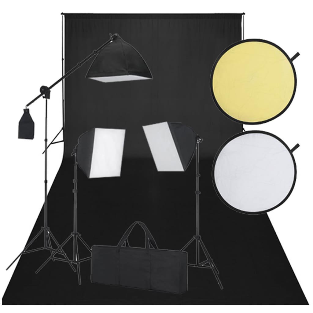 Studiosæt m. sort baggrund 3 dagslyslamper reflektor
