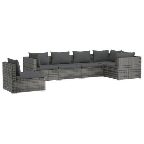 Loungesæt til haven 6 dele med hynder polyrattan grå